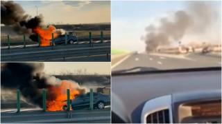 O tânără de 18 ani a trecut pe lângă moarte, după ce mașina i-a luat foc în mers pe Autostrada Soarelui. A scăpat ca prin minune, doar cu un atac de panică