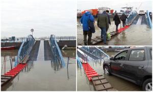 Improvizaţia marinarilor din Galaţi, pentru a urca lumea pe bacul peste Dunăre. Bătrânii se revoltă, şoferii se tem pentru maşinile lor: "Să ne înecăm întâi!"