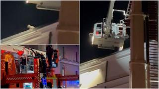 Misiune de salvare inedită. Pompierii, chemaţi să salveze o pisică de pe acoperişul Teatrului din Botoșani