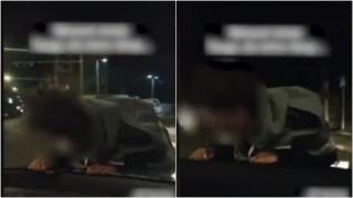 Tânăr filmat în timp ce este plimbat pe capota unei mașini conduse de prietenul lui, pe o stradă din Gorj. Polițiștii i-au găsit după ce au pus filmarea pe TikTok