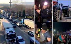Transportatorii şi fermierii au spart filtrele Poliţiei şi vor să ajungă la Guvern. Jandarmii i-au oprit cu trupele speciale şi s-au pus la negocieri
