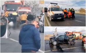 Un microbuz plin cu copii s-a ciocnit cu două maşini pe DN2, la ieşirea din Buzău. A fost activat Planul Roşu de intervenţie