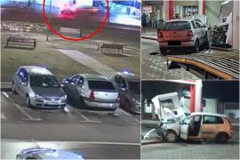 Momentul în care un şofer se opreşte cu maşina într-o pompă de gaz după un accident în trafic. Pericol de explozie în Tecuci