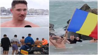 Pe un ger de crapă pietrele, şapte bărbaţi s-au aruncat în valurile mării, la Constanţa. Cât au reuşit să stea în apă: "Vântul este năucitor"