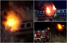 "S-au băgat în flăcări şi i-au scos". Un tren de călători a luat foc pe ruta Galaţi-Cluj. Doi poliţişti au salvat din infern zeci de oameni rămaşi captivi în vagoane