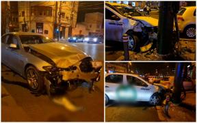 Şoferul unei maşini de ridesharing s-a oprit în stâlp, după o ciocnire periculoasă cu un BMW, în Constanţa. Niciunul nu acordase prioritate