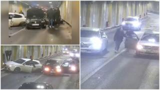 Momentul în care trei maşini se izbesc, rând pe rând, în Pasajul Unirii din Capitală. Patru oameni au ajuns la spital
