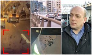 Şoferul care s-a trezit cu o bucată din Pasajul Basarab pe Tesla spune că o va repara singur. Ce răspuns a primit de la Primărie