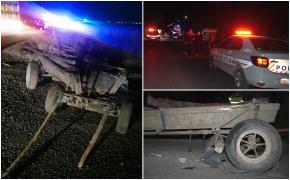 Groază pe Drumul Morţii E85, după ce un cal a fost lăsat nesupravegheat. Animalul, legat la o căruţă, a sfârşit pe loc