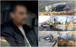 "A alunecat... 40 am avut, n-am avut mai mult". Sătul să stea în coloană, un şofer clujean a depăşit pe şinele ude de tramvai şi a plonjat cu maşina în Someş