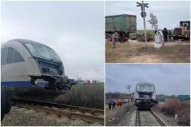 Accident feroviar pe ruta Craiova-Piteşti. Un tren a izbit din plin un camion şi a răsturnat o remorcă. Mecanicul locomotivei a fost rănit