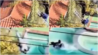 Jaf eșuat în Berverly Hills, surprins de drona polițiștilor. Momentul hilar în care un hoț își semnează singur sentința, după ce a alunecat într-o piscină