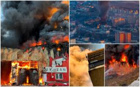Incendiu de proporţii la un depozit aflat între blocuri, în Cluj-Napoca. Norul de fum ridicat s-a văzut din tot oraşul