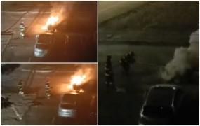 Maşină făcută scrum într-o parcare din Reşiţa. Flăcările ameninţau şi alte autoturisme aflate în jur