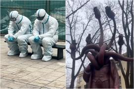 Două opere de artă din Iaşi îngrozesc trecătorii. O sculptură ce o înfăţişează pe Medusa a fost plasată în faţa busturilor unor voievozi