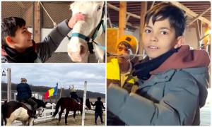 Reacţia lui Cezar, venit din Anglia la rude, în Suceava, când s-a văzut înconjurat de cai, la centrul de echitaţie