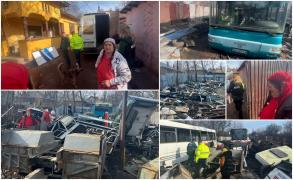 "Atât, şefule. Nu toată lumea, doi poliţişti". Imagini șocante la Mătăsaru: munți de gunoaie și fier vechi, inclusiv epave de autobuze, tronează în curțile localnicilor