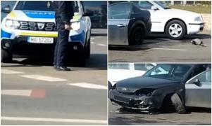 Un tânăr beat s-a înfipt cu maşina într-un giratoriu din Brăila. Bucăţi din caroserie au zburat pe şosea, în urma impactului
