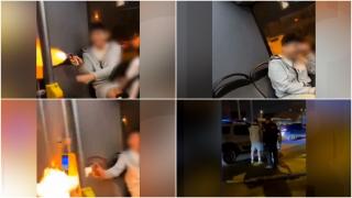 Tineri filmați în timp ce dau foc unui tub de fixativ într-un autobuz din Capitală. Flăcările au fost la un pas să atingă un pasager