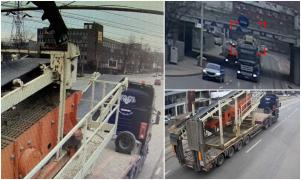 Un TIR cu remorcă ce depăşea înălţimea maximă admisă a făcut prăpăd pe străzile din Iaşi. A agăţat inclusiv cabluri electrice