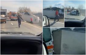 A semănat teroare pe şosea, după ce a pierdut controlul TIR-ului pe care îl conducea. Doi tineri au ajuns la spital