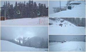 La munte ninge ca în toiul iernii. Pe pârtia Borşa din Maramureş stratul de zăpadă a ajuns la 25 de centimetri