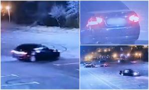 Șofer teribilist și inconștient, drifturi cu BMW-ul într-o parcare din Constanţa. Tânărul a fost filmat de o cameră de supraveghere
