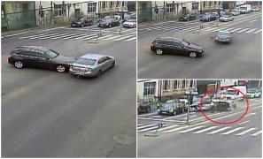 O șoferiță a făcut prăpăd cu mașina într-o intersecție din Timișoara. Accidentul a fost filmat de camerele de supraveghere
