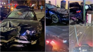 Patru tineri, la un pas de moarte după o cursă cu mulţi cai putere, în Brașov. Șoferul a pierdut controlul BMW-ului, a lovit un stâlp și s-a înfipt într-un zid