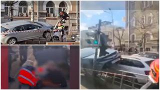 Accident grav în Capitală. O femeie de 43 de ani, spulberată de o maşină în staţia de tramvai. Impact dezastruos între 3 autoturisme