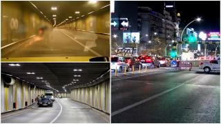 Momentul în care un motociclist se izbeşte cu putere de peretele Pasajului Unirii din Capitală. Impact devastator după o depăşire periculoasă