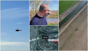 Imagini de la locul prăbuşirii dronei, în Insula Mare a Brăilei. Craterul format are un diametru de 4 m