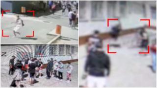 Momentul în care elevul de la liceul Iuliu Maniu este tăiat cu baioneta. Patru adolescenţi au sărit gardul pentru a-l ataca