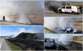 O dubă plină cu anvelope a făcut prăpăd, după ce a luat foc. Hectare întregi s-au făcut scrum la marginea oraşului Cluj-Napoca