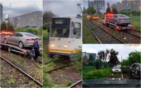 A rămas blocat pe linia de tramvai, iar la fel a păţit şi autoutilitara care a venit să îl ajute. Cum a fost rezolvat blocajul din Bucureşti