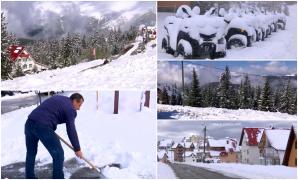 "A albit totul, ca iarna". Zăpadă de aproape un metru la munte,  iar ninsorile vor continua și în următoarele zile