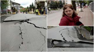 Craterul din Slănic se măreşte, iar crăpăturile au ajuns la blocurile şi la casele din jur. "Stăm şi aşteptăm. Situaţia s-a agravat"