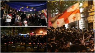 Proteste masive în capitala Georgiei faţă de "legea agenţilor străini". Peste 20.000 de oameni au manifestat în Tbilisi fluturând steagul UE