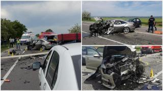 Accident cu șase răniți pe E85, în județul Vrancea. Trei mașini s-au izbit puternic