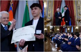 Emanuele, adolescentul român care a salvat viața unei femei pe care fostul soț voia să o ucidă, premiat de preşedintele Italiei