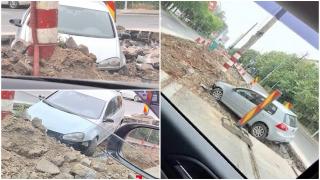 Un şofer beat a intrat cu maşina pe şantierul de modernizare a unei linii de tramvai, în Capitală