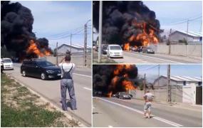 Nouă autoturisme s-au făcut praf într-o clipă, după ce un incendiu a izbucnit la un service auto în Brăila