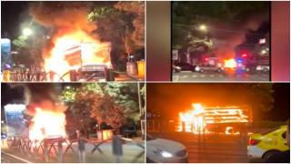 "Am sărit repede din mașină. S-a aprins repede". TIR cuprins de flăcări în mers, în Capitală. Șoferul și pasagerul au trecut razant pe lângă moarte