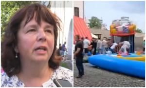 Trei copii, de 3 până la 7 ani, au ajuns din tobogan direct la spital, dărâmaţi de la 5 metri înălţime. Anchetă în curs, după ce vântul a luat pe sus jucăria gonflabilă