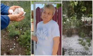 Ploaia s-a transformat brusc în "bombardament" cu gheaţă, în două localităţi. "Asta e moarte curată dacă te prinde"