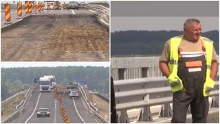 Şoseaua dintre Galaţi şi Măcin, tasată la un an de la inaugurare. Circulaţia se desfăşoară pe un singur sens