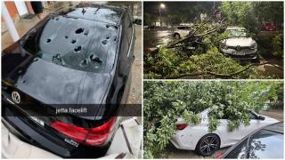 Soluția disperată găsită de șoferi, după furtuna care a ciuruit parbrizele a sute de mașini: 