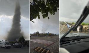 Momentul în care o tornadă înfricoşătoare loveşte în satul Alaverdi din Georgia. Vârtejul a distrus totul în cale