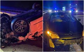 La un pas de moarte din cauza unei vaci. Doi şoferi, impact de groază cu animalul ieşit pe autostrada A1. Una dintre maşini s-a răsturnat