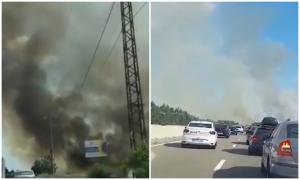Incendiu uriaş pe DN1, lângă Lilieşti. Focul a pornit de la o combină şi a cuprins peste 35 de hectare de teren